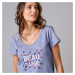 Blancheporte Pyžamové tričko s krátkými rukávy a středovým potiskem "Beautiful" modrá
