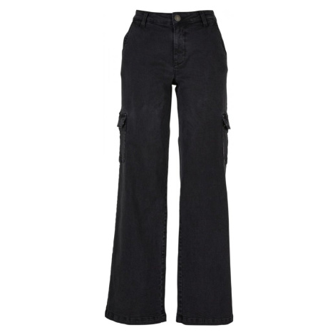 Ladies High Waist Straight Denim Cargo Pants - black washed Urban Classics