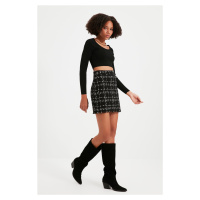 Trendyol Black Plaid Tweed Fabric Mini tkaná sukně