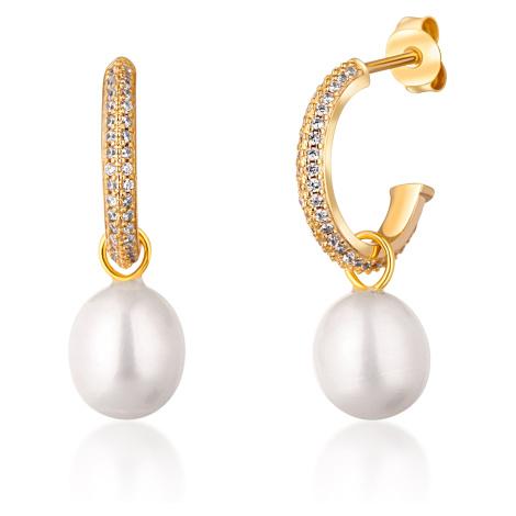 JwL Luxury Pearls Nádherné pozlacené náušnice kruhy s pravými perlami 2v1 JL0771