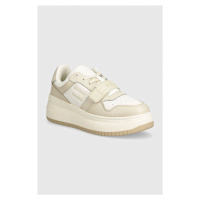 Sneakers boty Tommy Jeans TJW RETRO BASKET FLATFORM VELCRO béžová barva, EN0EN02573