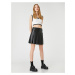 Koton Pleated Mini Skirt With A Leather Look, Zip Closure