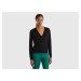 Benetton, Black V-neck Cardigan In Pure Merino Wool