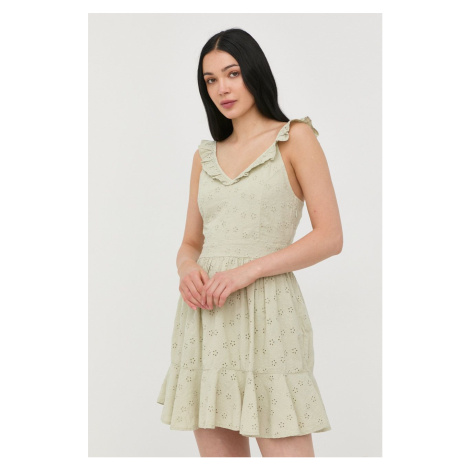 Bavlněné šaty Guess zelená barva, mini