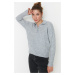 Trendyol šedý široký střih měkký texturovaný pletený svetr