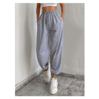 armonika Women's Gray Sweatpants with Pockets, Elastic Waist and Legs