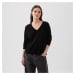 Mikina GAP Longsleeve Linen Split Hem Pullover Sweater Black