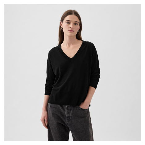 GAP Longsleeve Linen Split Hem Pullover Sweater Black