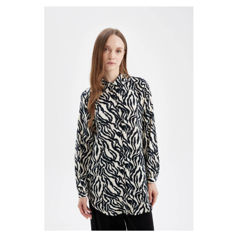 DEFACTO Regular Fit Shirt Collar Zebra Patterned Viscose Long Sleeve Shirt Tunic