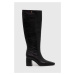 Kožené kozačky Tory Burch BANANA TALL BOOT dámské, černá barva, na podpatku, 154529-006