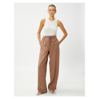 Koton Silky Textured Comfort Trousers Tie Waist Pocket