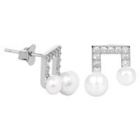 JwL Luxury Pearls Stříbrné náušnice Noty s pravou perlou a zirkony JL0414