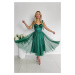 Smaragdové třpytivé tylové midi šaty