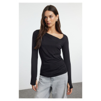 Trendyol Black Soft Touch/Soft Fabric Fitted Asymmetrical Collar Stretchy Knitted Blouse