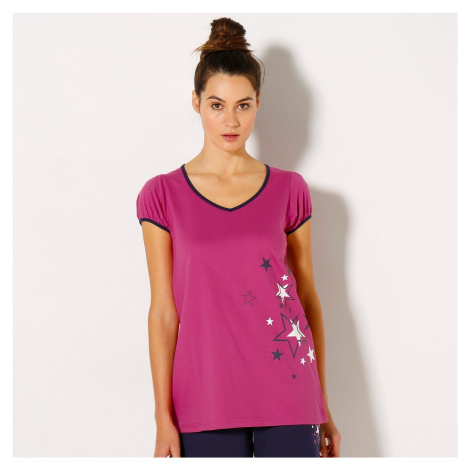 Blancheporte Jednobarevné tričko hvězdičky, s kr. rukávy, bavlněný žerzej fuchsie