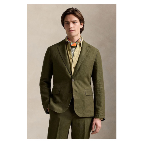 Plátěné sako Polo Ralph Lauren Sportcoat zelená barva, 715927474