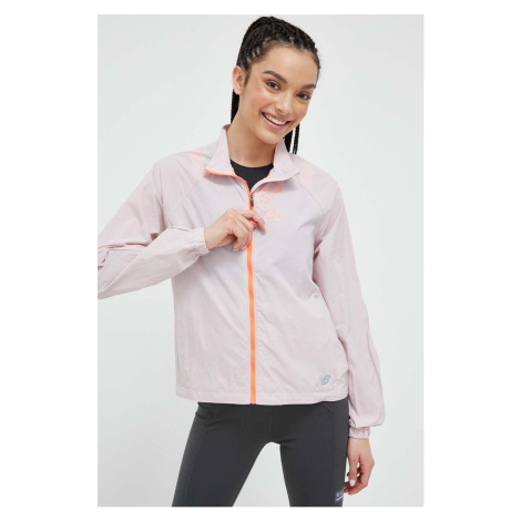 Běžecká bunda New Balance Printed Impact Run Light Pack růžová barva, oversize