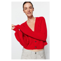 Trendyol Red Crop Pletený svetr s výstřihem do V