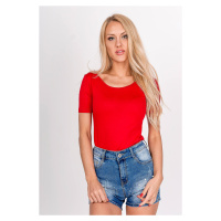 Jednobarevné dámské tričko s výstřihem na zádech - červená