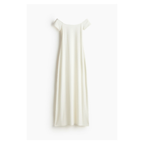 H & M - Šaty z žebrovaného úpletu's odhalenými rameny - bílá H&M