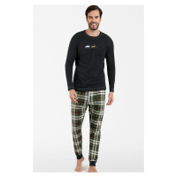 Pánské pyžamo Italian Fashion Seward - dlouhé bavlněné Tmavě šedá-zelená