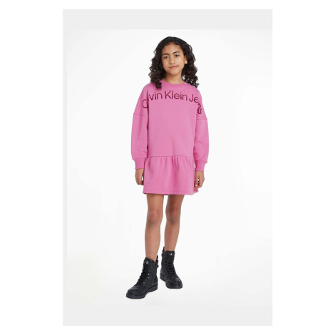 Dětské bavlněné šaty Calvin Klein Jeans fialová barva, mini