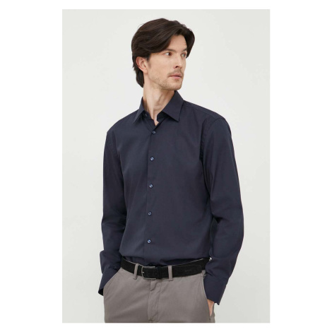 Košile BOSS pánská, tmavomodrá barva, slim, s klasickým límcem Hugo Boss