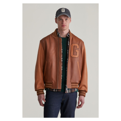 BUNDA GANT LEATHER VARSITY JACKET BROWN SUGAR