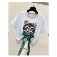 Vyšívané tričko kočko s kravatou