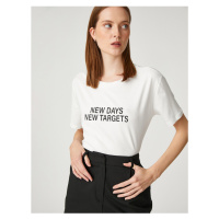 Koton Short Sleeve T-Shirt with Slogan Print Crew Neck