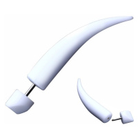 Bílý akrylový fake expander do ucha - lesklý ohnutý hrot - Rozměr: 8 mm x 55 mm