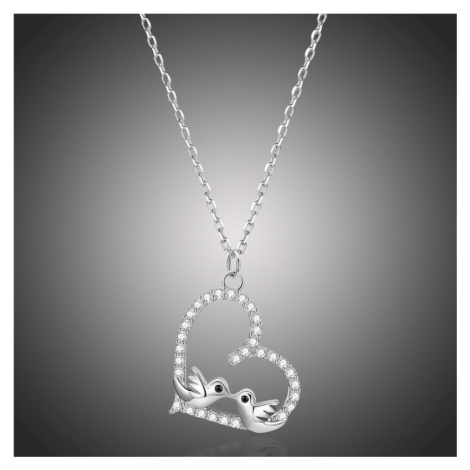 GRACE Silver Jewellery Stříbrný náhrdelník se zirkony Zamilovaní ptáčci - stříbro 925/1000 NH-BS