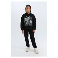 DEFACTO Girl 2-Piece Set Hooded Printed Sweatshirt Elastic Waist Jogger Bottom