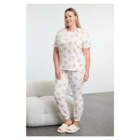 Trendyol Curve Ecru Teddy Bear Patterned Jogger Fit Knitted Pajama Set