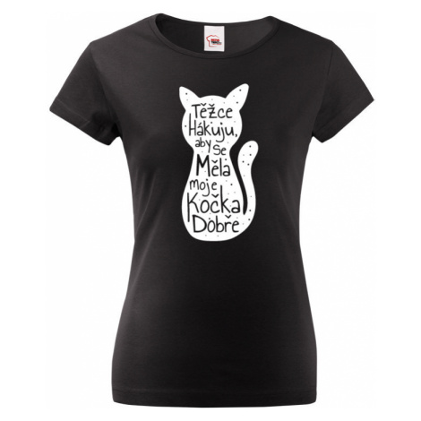 Dámské tričko s kočičím potiskem Těžce hákuji - originální dárek BezvaTriko
