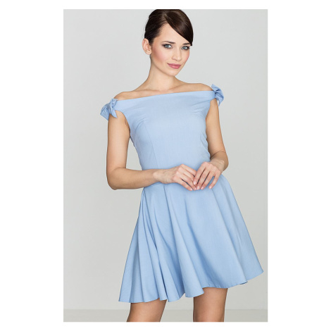 Modré šaty s mašličkami na ramenou K170 Blue Světle modrá Lenitif