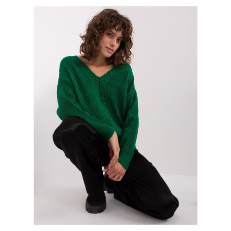 Tmavě zelený dámský klasický pletený svetr Fashionhunters