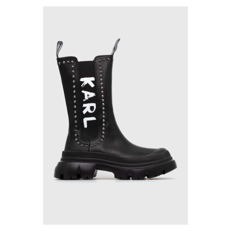 Kožené kotníkové boty Karl Lagerfeld TREKKA MAX KC dámské, černá barva, na platformě, KL43591