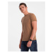 Ombre Clothing Bavlněné klasické hnědé tričko s krátkým rukávem V13 TSBS-0146