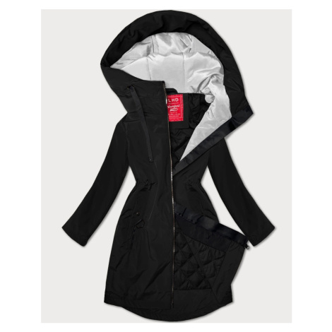 Lehce zateplená černá dámská bunda s kapucí LHD (LHD-24589)