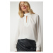 Happiness İstanbul Women's White Flowy Crepe Blouse with Window Detail