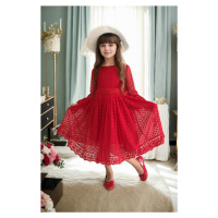 N8712 Dewberry Princess Model Girls Dress with Hat & Lace-RED