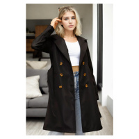 68115 Dewberry Belted Women Trenchcoat-BLACK