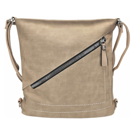 Střední světle hnědý kabelko-batoh 2v1 s šikmým zipem Tapple