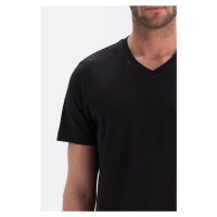 Dagi Black V-Neck Interlock Cotton Short Sleeve T-Shirt.