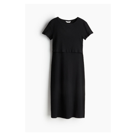 H & M - MAMA Žebrované šaty na kojení - černá H&M