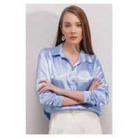 Bigdart 3964 Lehká splývavá saténová košile - Modrá