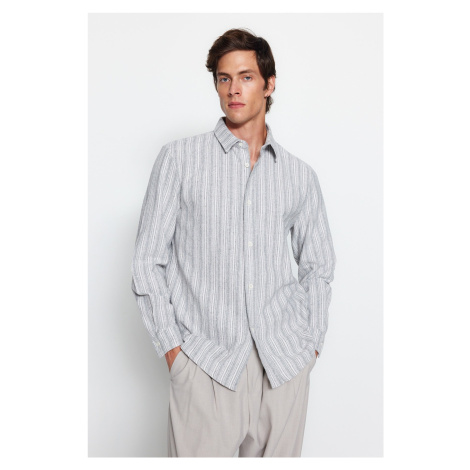Trendyol Men's Gray Regular Fit Striped Textured Shirt