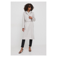 Trench kabát Calvin Klein dámský, šedá barva, přechodný, dvouřadový