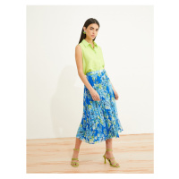 Koton Pleated Midi Skirt Floral Elastic Waist